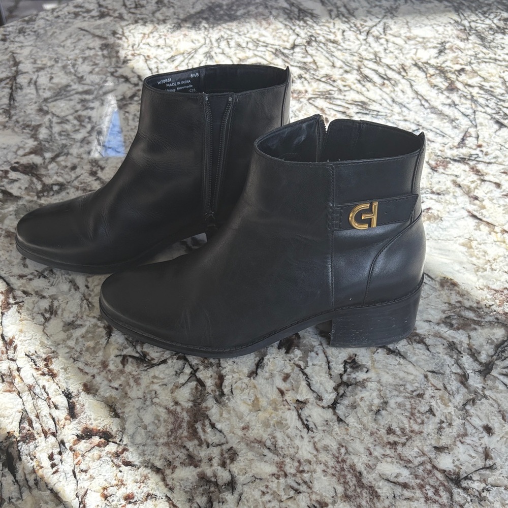 Cole Haan Black Ankle Booties with Gold Detail